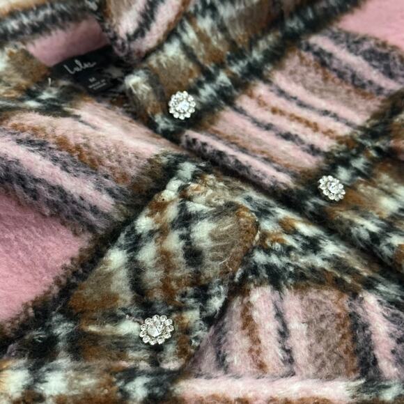 LULUS The City is Calling Plaid Pink Shacket Lagenlook Relaxed Coquette Cozy - Picture 12 of 16